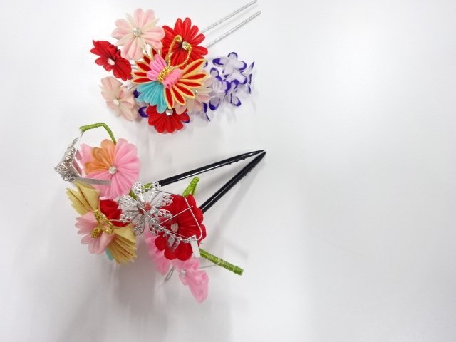 JAPANESE KIMONO / ANTIQUE PINCHED WORK BIRABIRA HAIR ACCESSORY SET